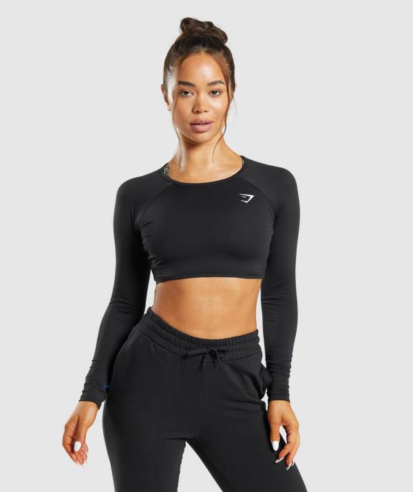 Damske Crop Top Gymshark Training Long Sleeve Čierne | BU8730259